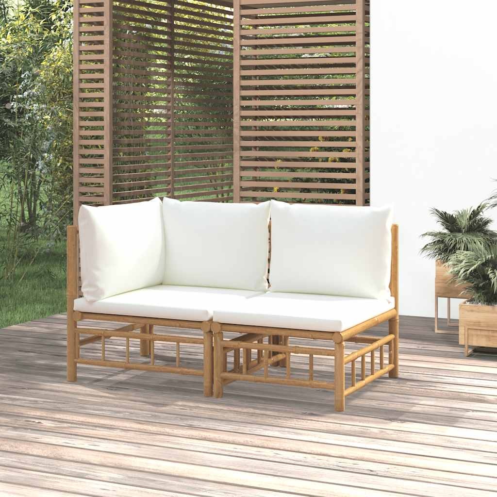 Bambus Loungeset 2-teilig mit Kissen in Cremeweiß - 35% Rabatt