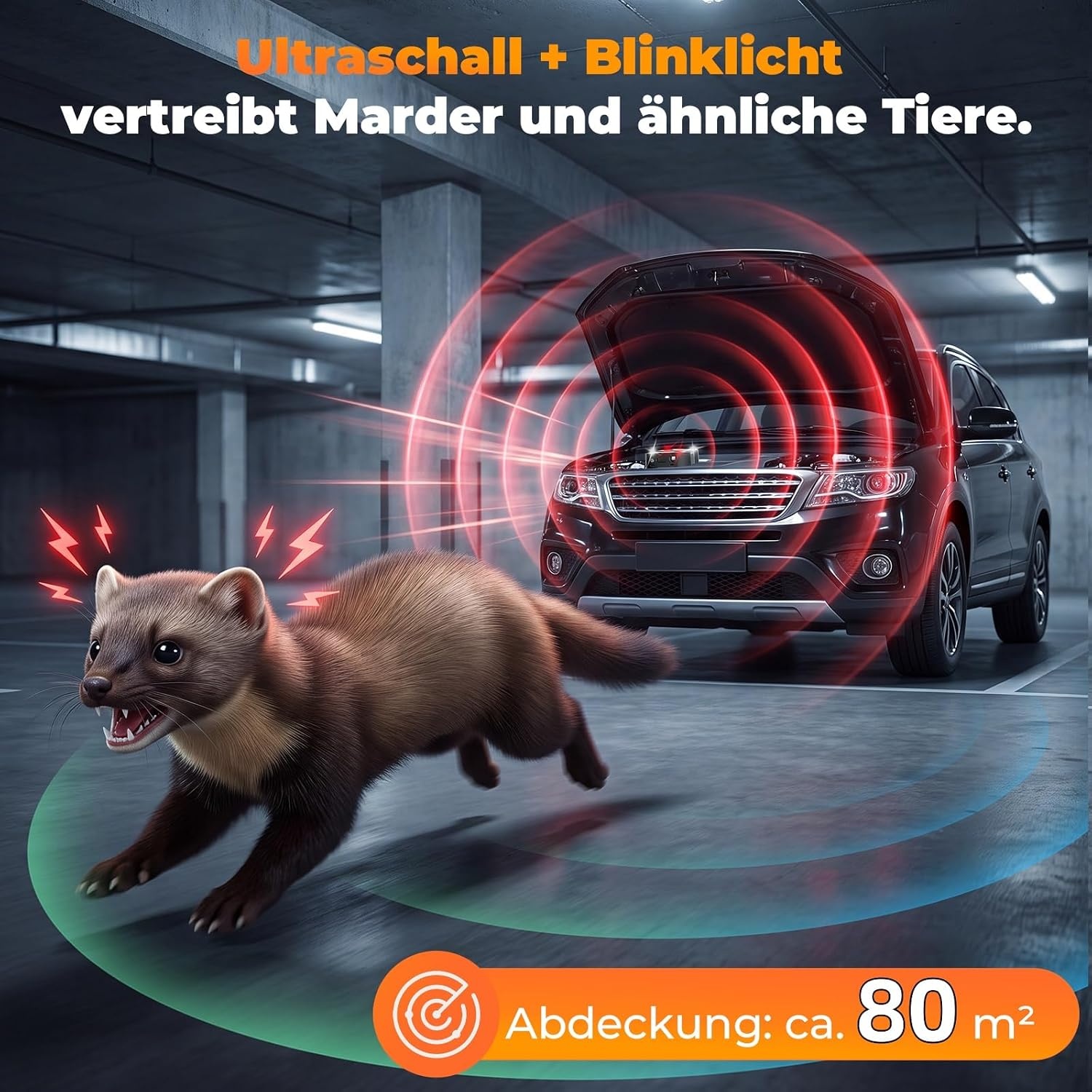 Marderabwehr 80 m² Ultraschall & Alarm schwarz S - 26% Rabatt