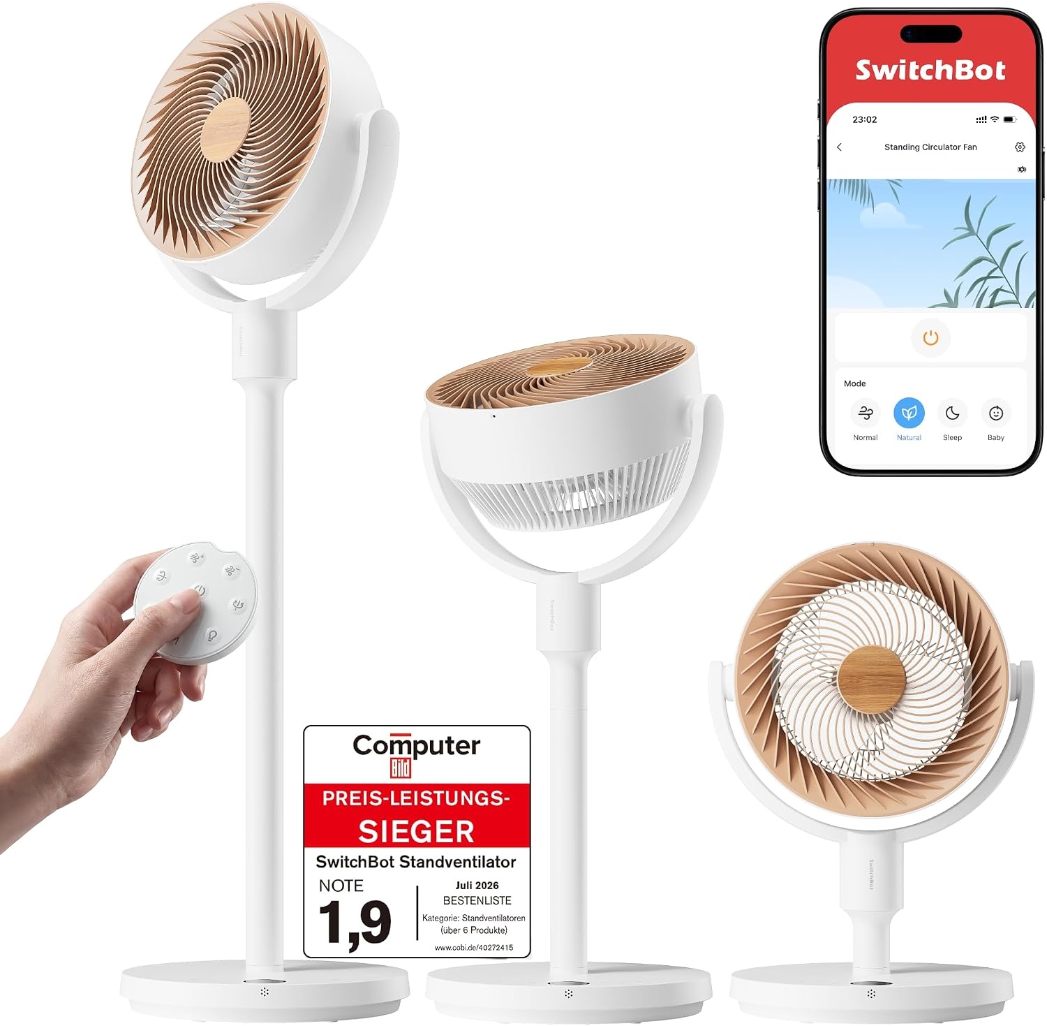 Intelligenter Bodenventilator, RGB-Licht, Weiß mit Beige - 34% Rabatt