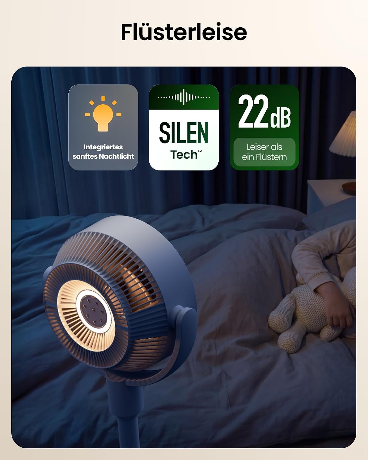 Intelligenter Bodenventilator, RGB-Licht, Weiß mit Beige - 34% Rabatt