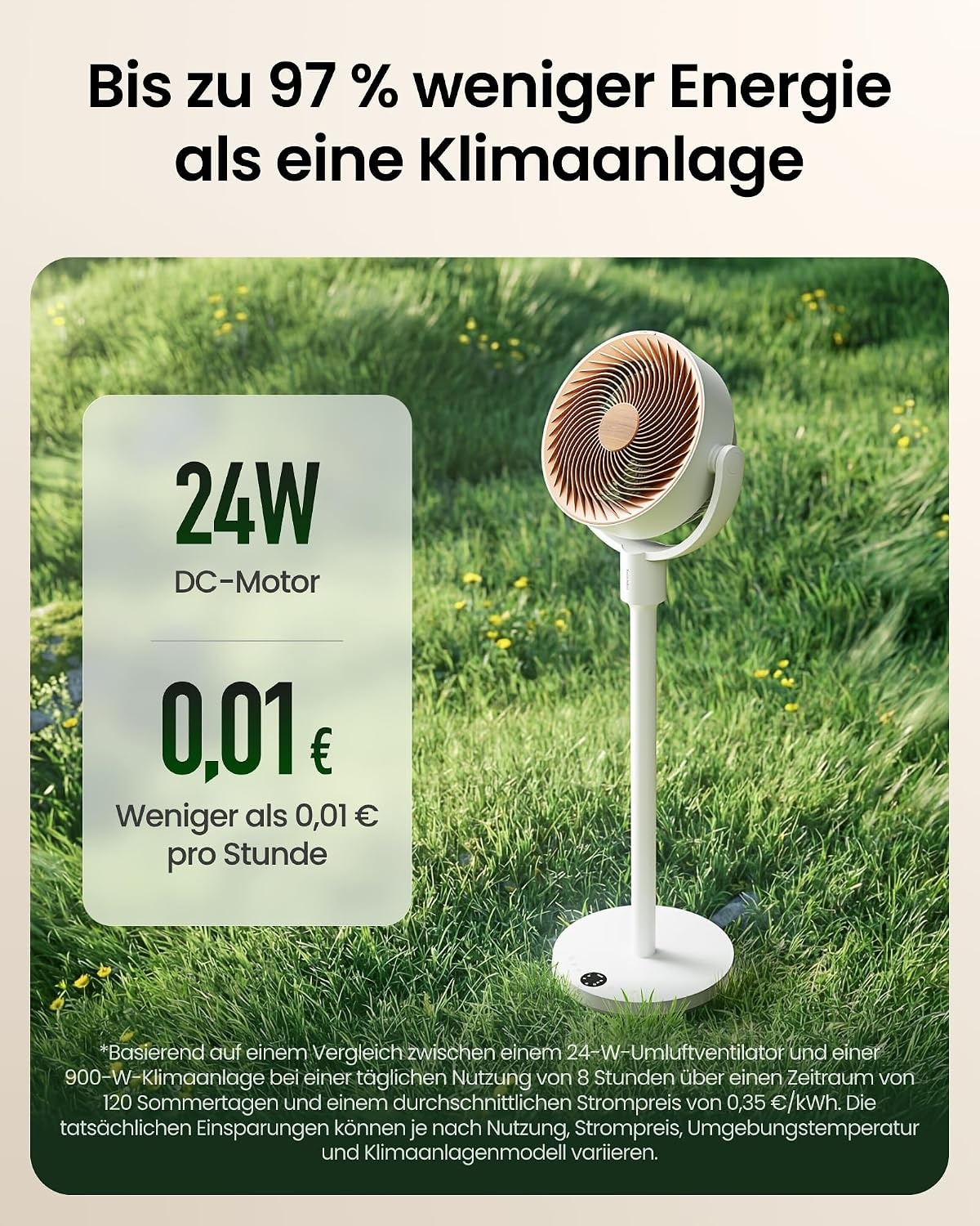 Intelligenter Bodenventilator, RGB-Licht, Weiß mit Beige - 34% Rabatt