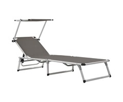 Vidaxl Klappbare Sonnenliege mit Sonnendach - Grau - 46% Rabatt