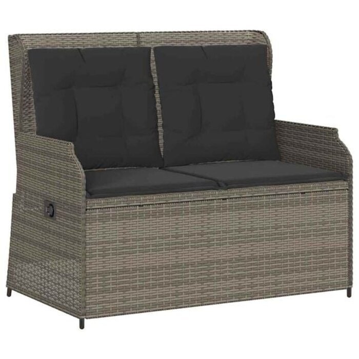 Verstellbare Gartenbank Poly-Rattan Grau mit Kissen - 34% Rabatt