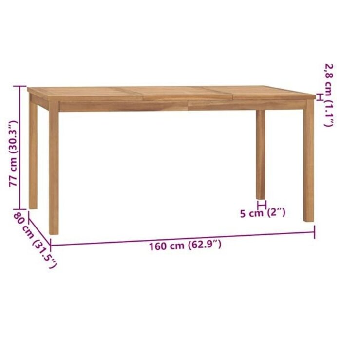 Massiver Teakholz Gartentisch 160x80x77 cm - 35% Rabatt