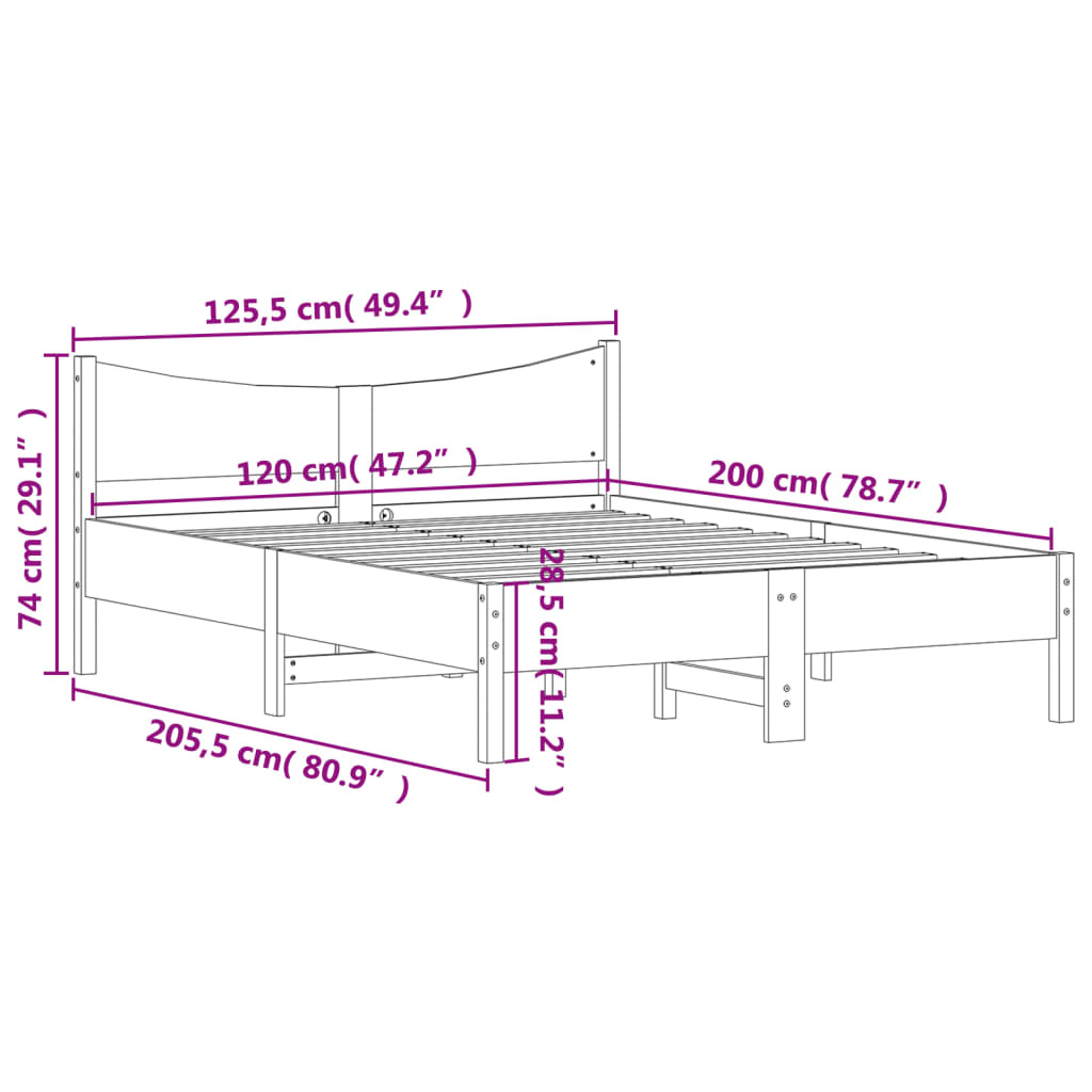 Vidaxl Bettgestell 120x200 cm aus massivem Kiefernholz - 29% Rabatt