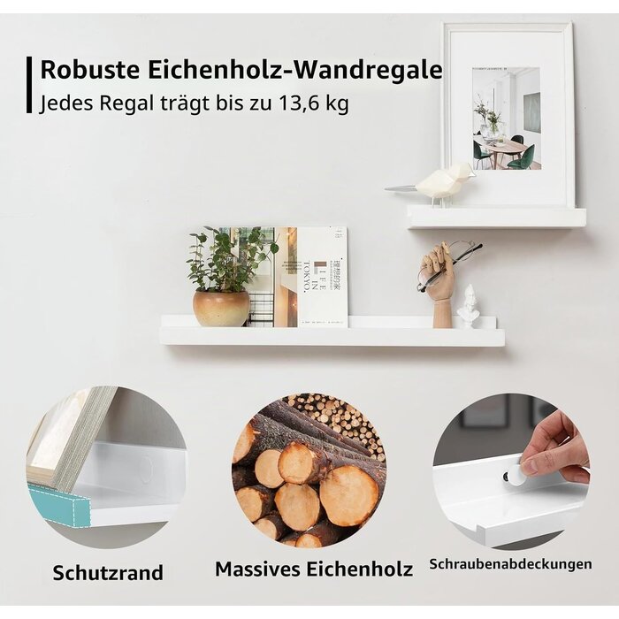 2x Wandregal Eichenholz 40 cm Weiß mit Schutzkante - 79% Rabatt