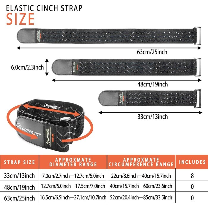 8x Elastische Klett-Kabelbinder 30 cm - Schwarz - 25% Rabatt