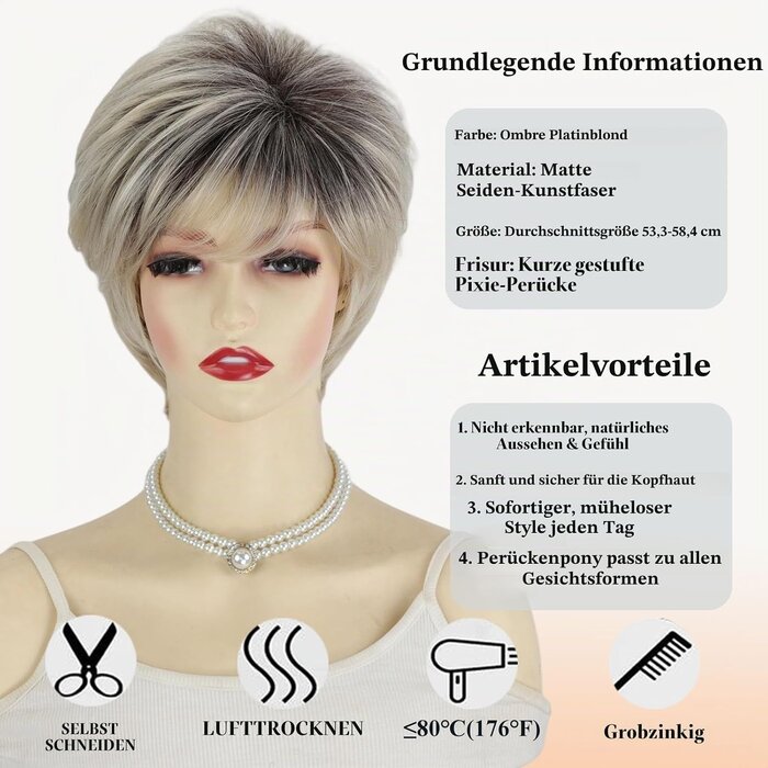 Modische Pixie-Perücke in Platinblond | 31% Rabatt