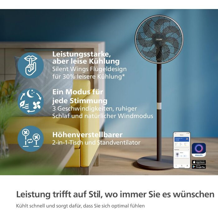 Standventilator 2-in-1, 19 dB, App-Steuerung, Schwarz - 34% Rabatt