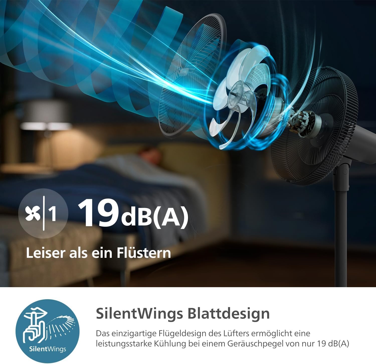 Standventilator 2-in-1, 19 dB, App-Steuerung, Schwarz - 34% Rabatt