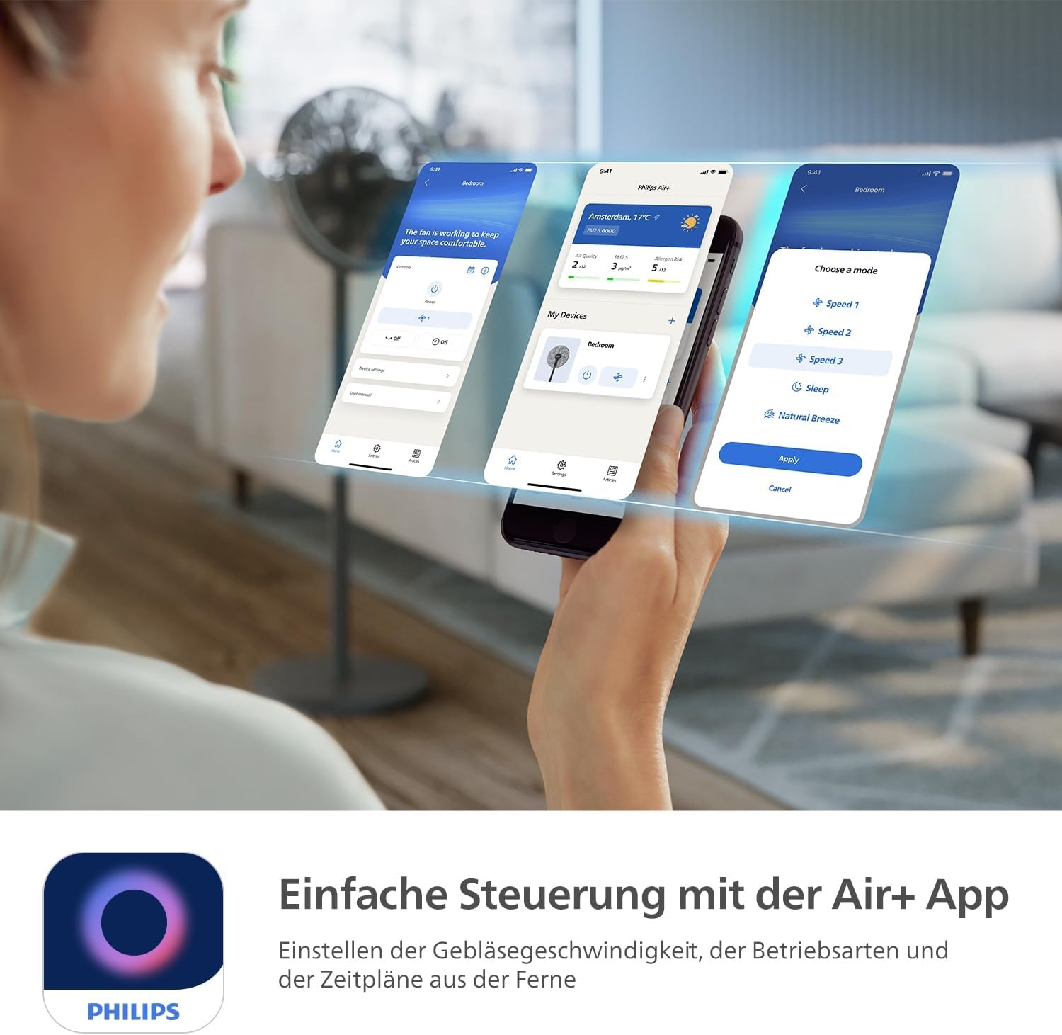 Standventilator 2-in-1, 19 dB, App-Steuerung, Schwarz - 34% Rabatt