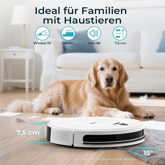 Saugroboter E6 Weiß, 3800Pa, 7,5cm flach - 34% Rabatt auf Auspackware