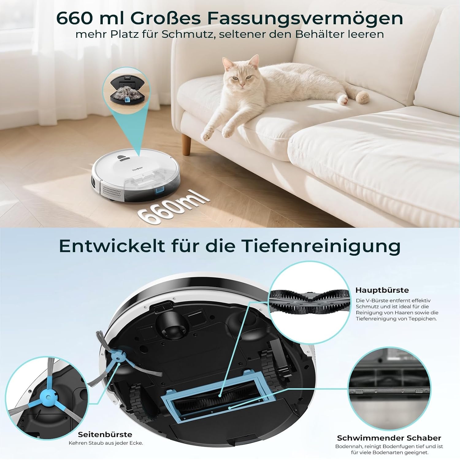 Saugroboter E6 Weiß, 3800Pa, 7,5cm flach - 34% Rabatt auf Auspackware