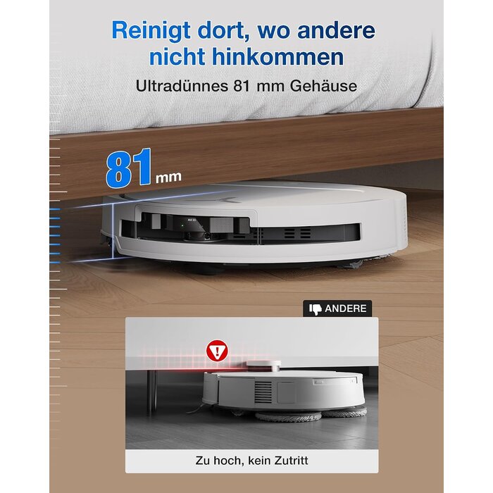 Saug- und Wischroboter OMNI-Station 25.000 Pa, 81 mm flach - 35% Rabatt