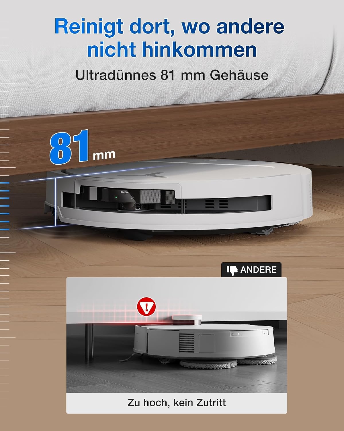 Saug- und Wischroboter OMNI-Station 25.000 Pa, 81 mm flach - 35% Rabatt