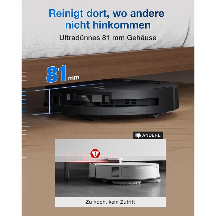 Saugroboter mit Wischfunktion 35% Rabatt | 25.000 Pa | Ultraflach 81 mm | Schwarz