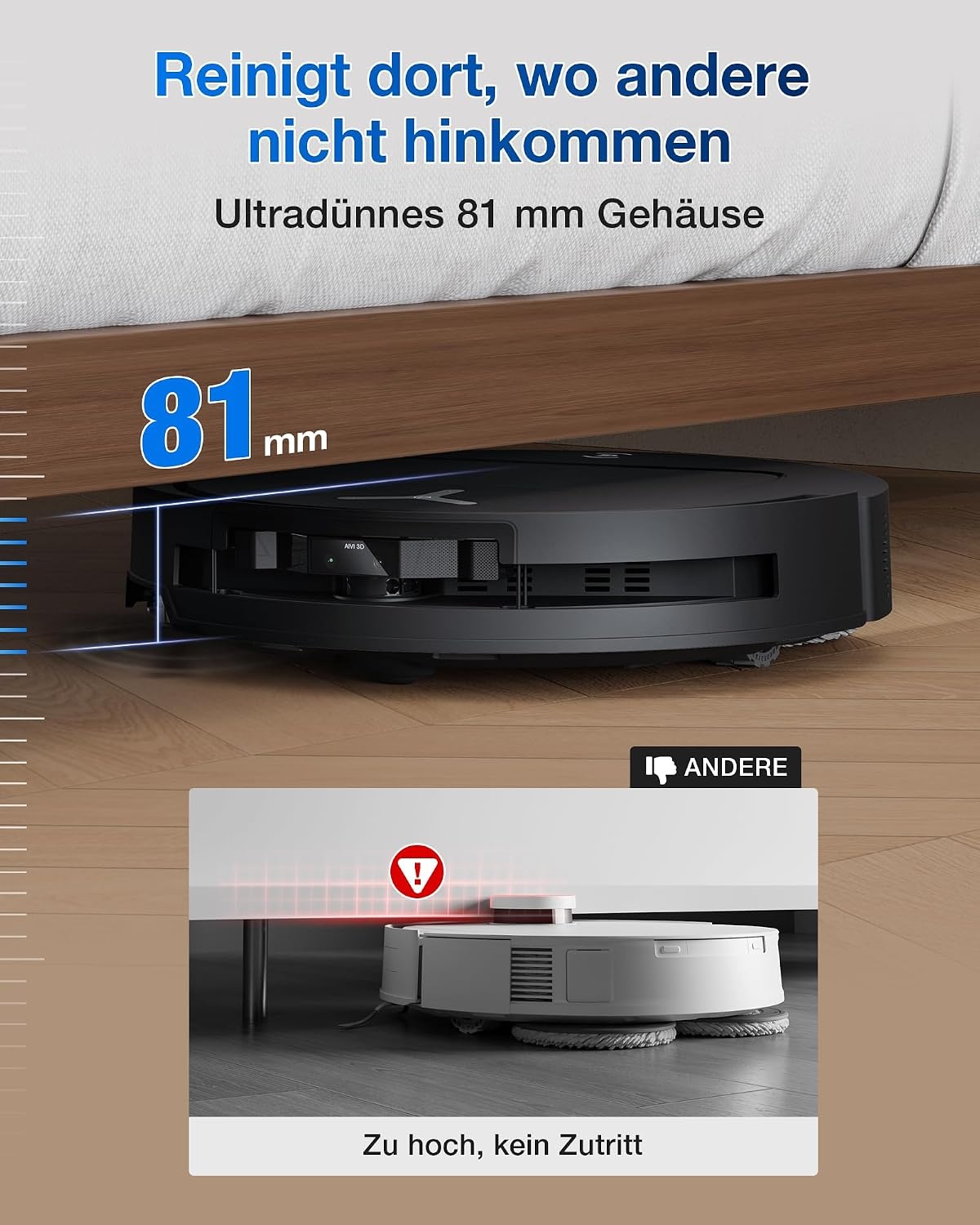 Saugroboter mit Wischfunktion 35% Rabatt | 25.000 Pa | Ultraflach 81 mm | Schwarz