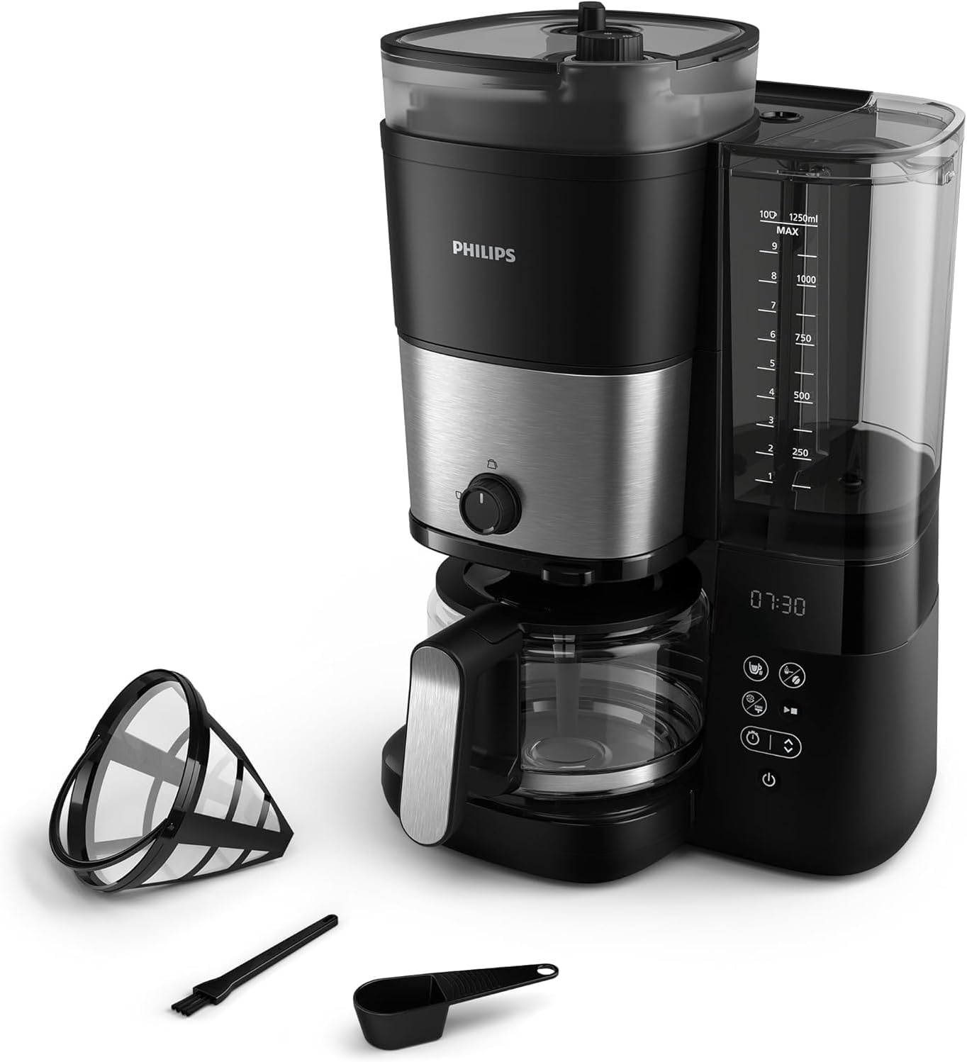 Philips Filterkaffeemaschine 1,25 Liter, Schwarz/Silber - 34% Rabatt