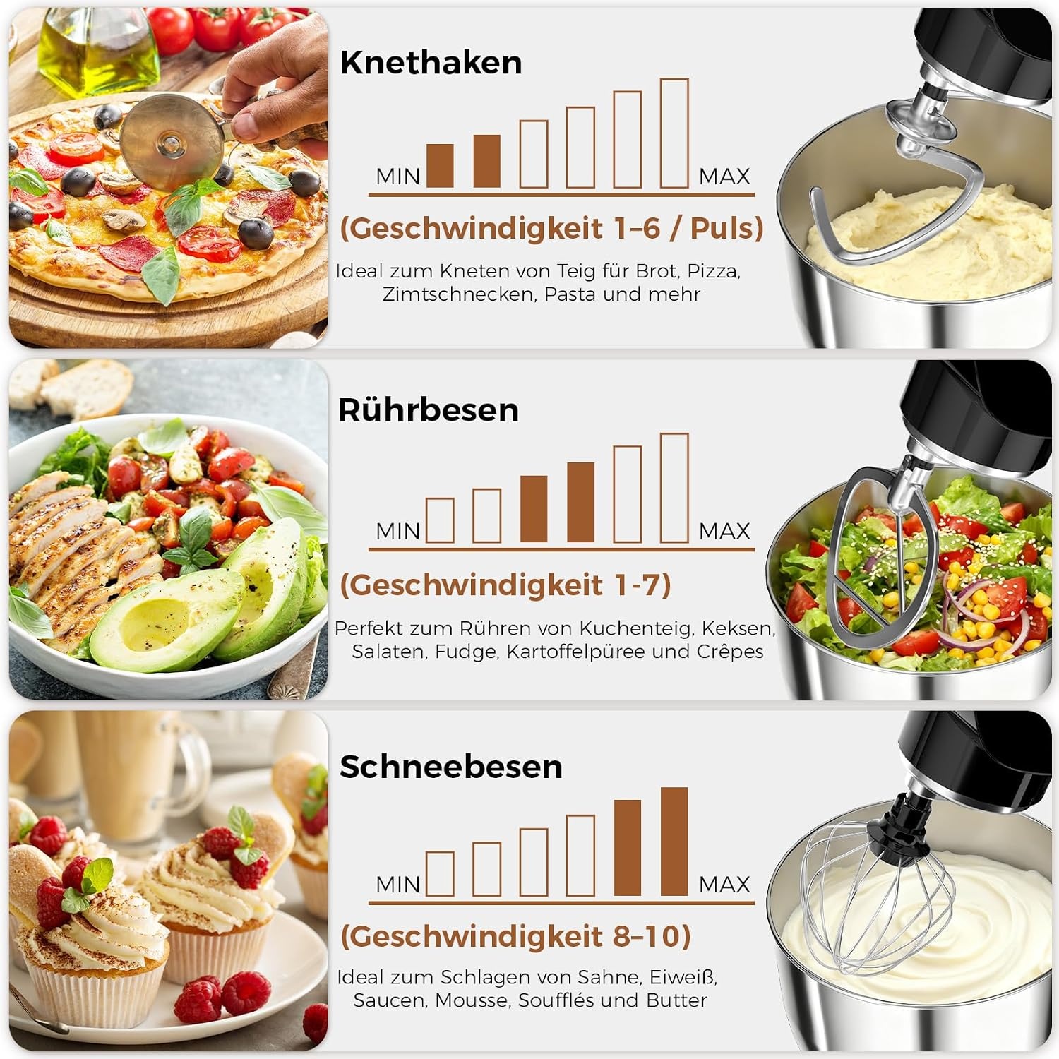 Küchenmaschine 1500W mit 2 Schüsseln, 10 Stufen - 34% Rabatt
