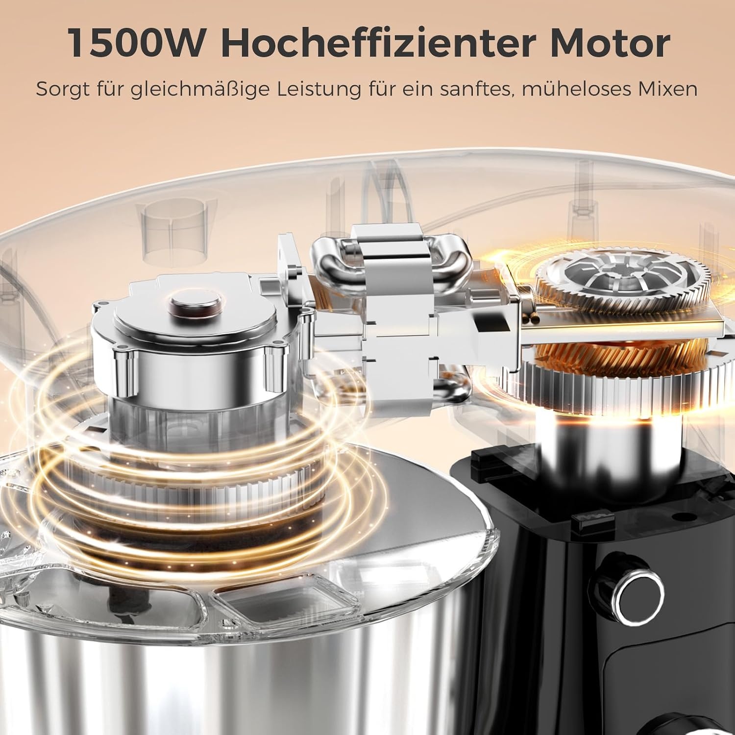 Küchenmaschine 1500W mit 2 Schüsseln, 10 Stufen - 34% Rabatt
