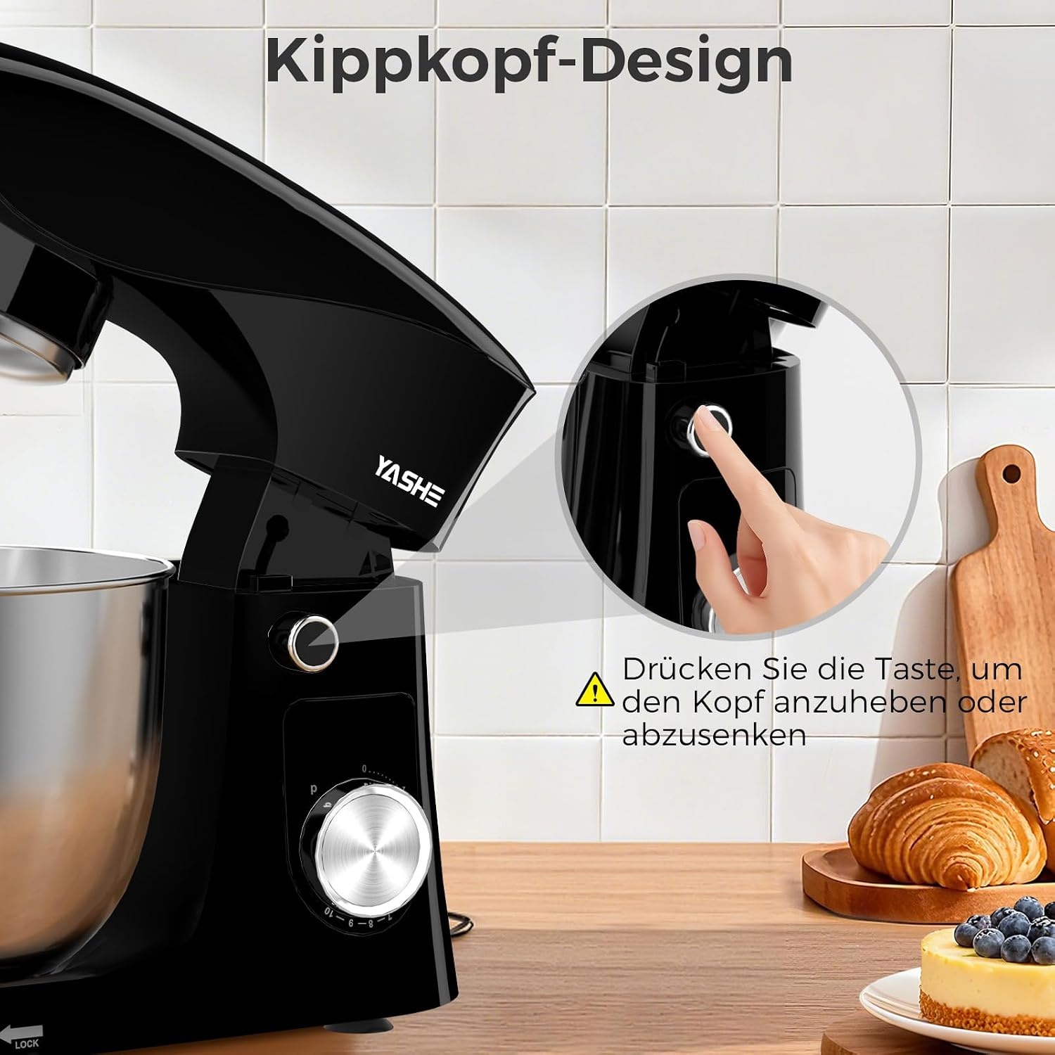 Küchenmaschine 1500W mit 2 Schüsseln, 10 Stufen - 34% Rabatt