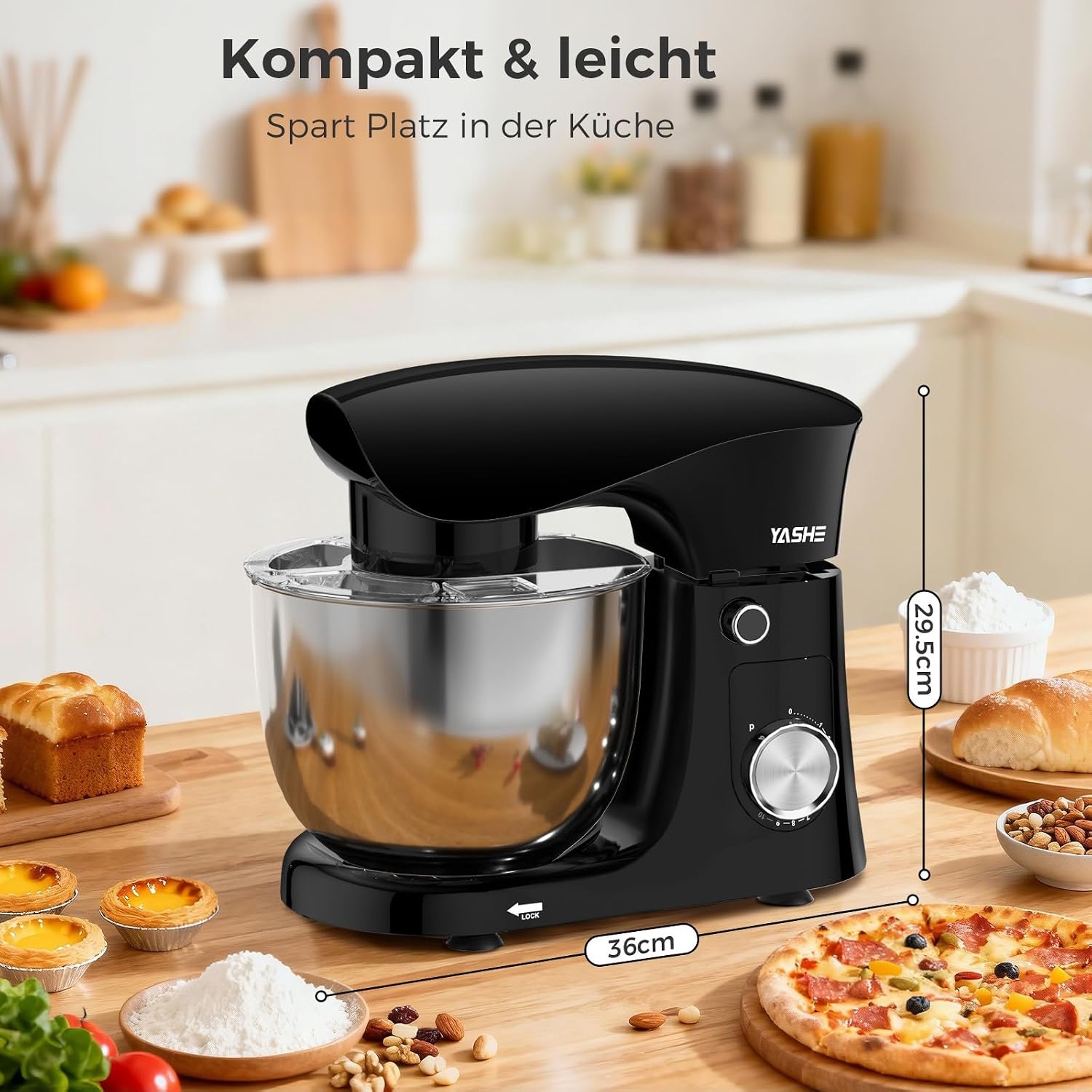 Küchenmaschine 1500W mit 2 Schüsseln, 10 Stufen - 34% Rabatt