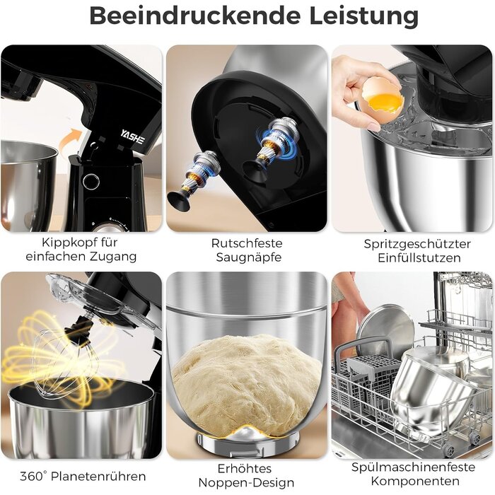 Küchenmaschine 1500W mit 2 Schüsseln, 10 Stufen - 34% Rabatt