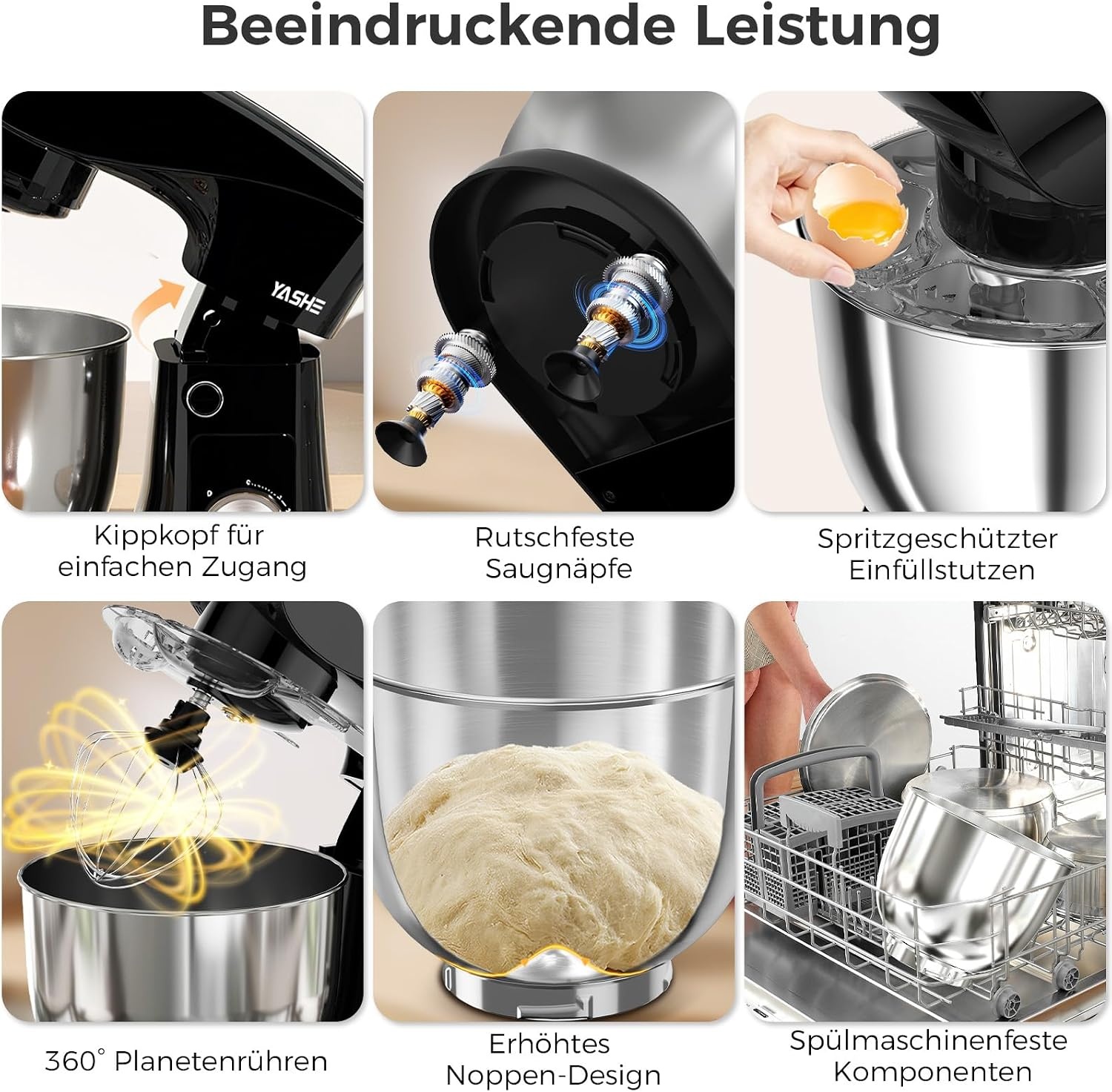 Küchenmaschine 1500W mit 2 Schüsseln, 10 Stufen - 34% Rabatt