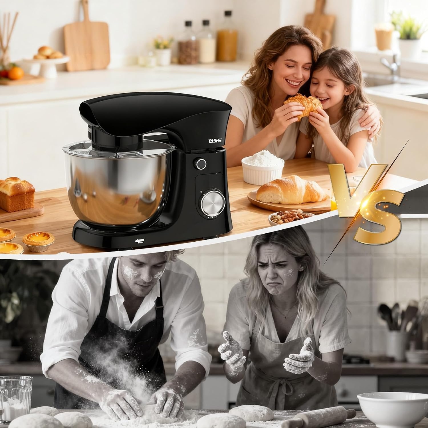 Küchenmaschine 1500W mit 2 Schüsseln, 10 Stufen - 34% Rabatt