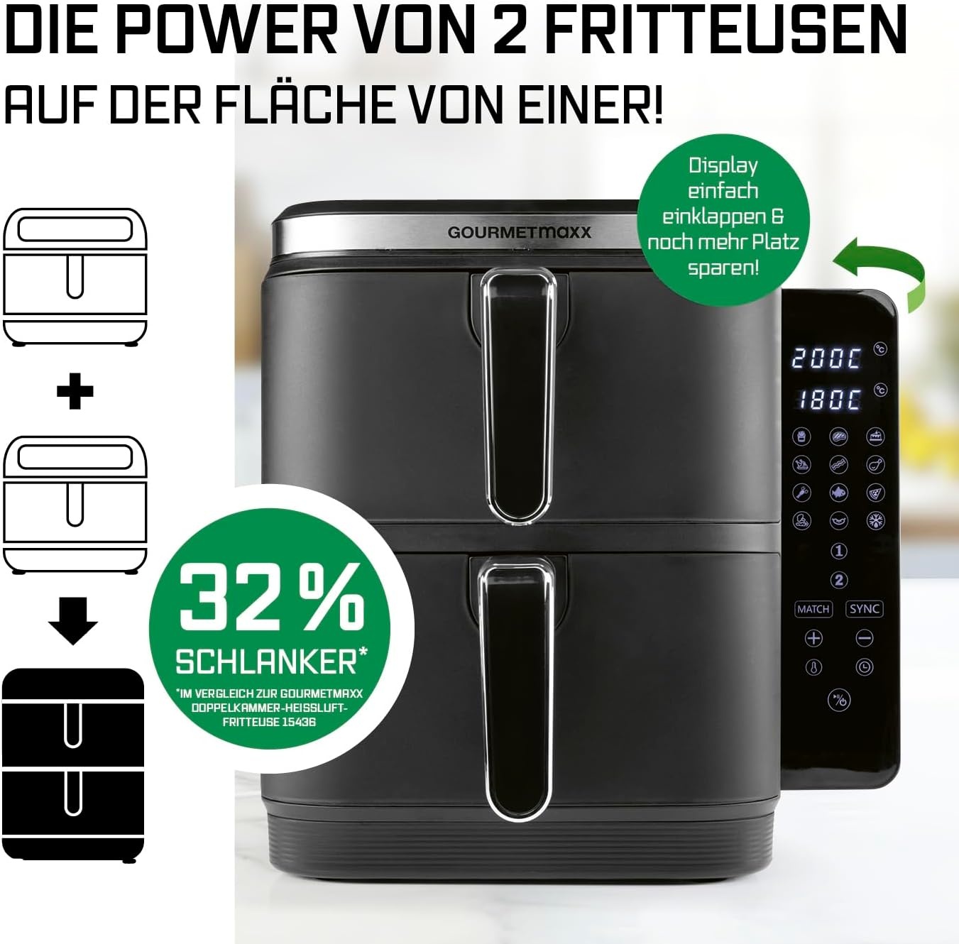 Vertikale 10L Heißluftfritteuse - 35% Rabatt - Schwarz