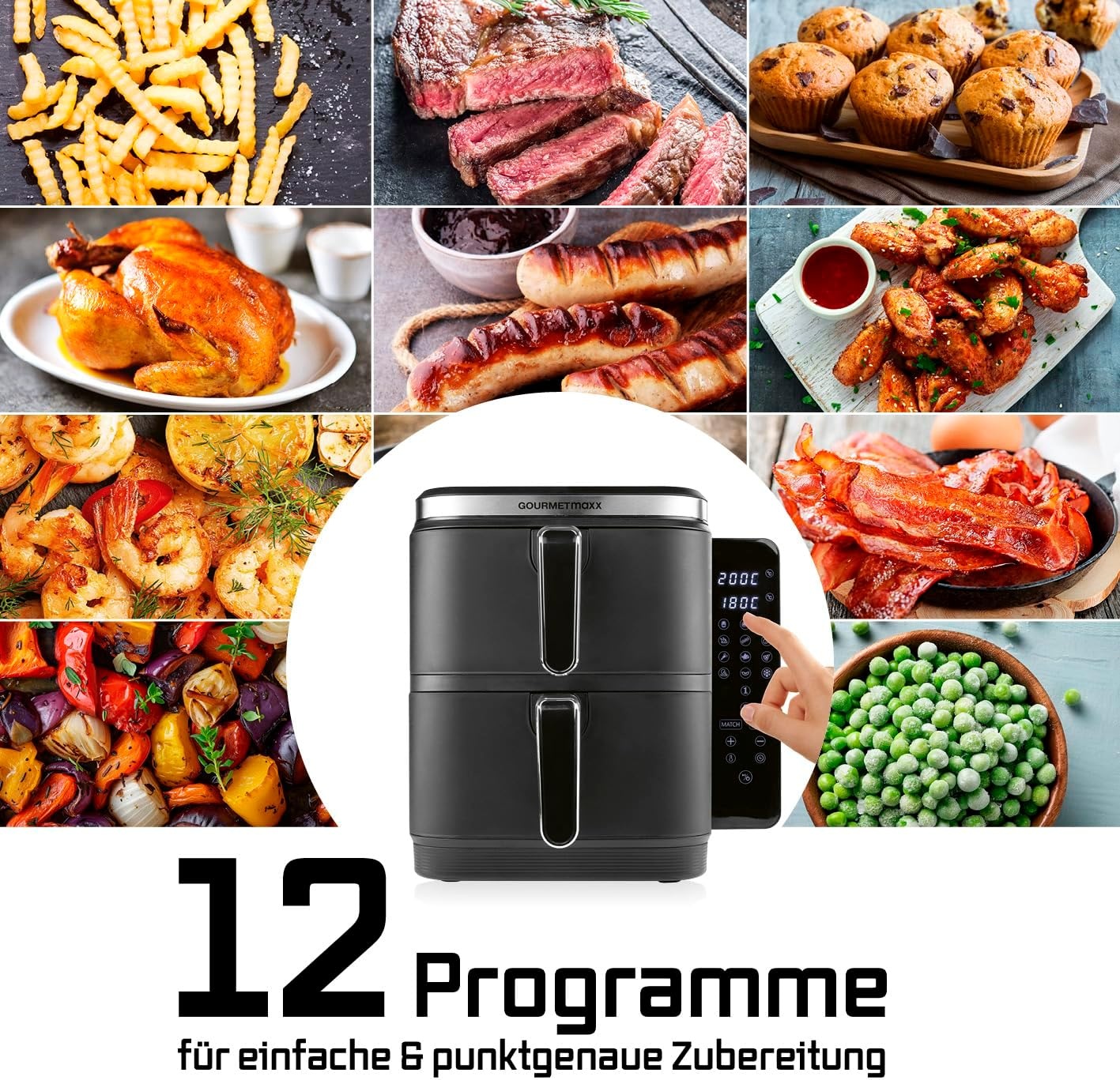 Vertikale 10L Heißluftfritteuse - 35% Rabatt - Schwarz