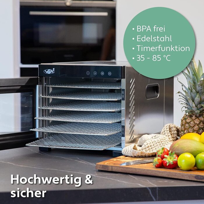 Dörrgerät 650W Edelstahl mit 6 Ebenen - 34% Rabatt auf das Ausstellungsstück