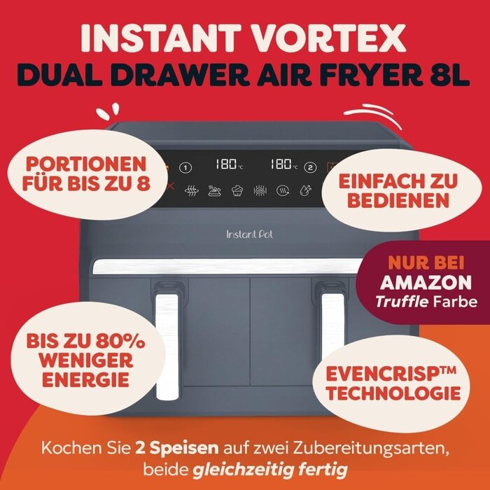 Doppelkammer-Heißluftfritteuse 8L Trüffelgrau - 34% Rabatt