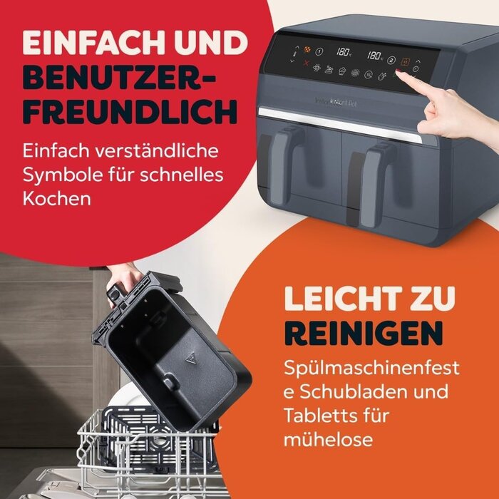 Doppelkammer-Heißluftfritteuse 8L Trüffelgrau - 34% Rabatt