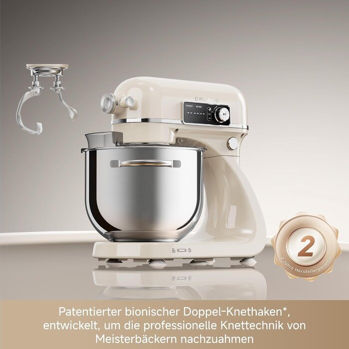Küchenmaschine 800W, 6L Schüssel, Porzellanfarben - 35% Rabatt