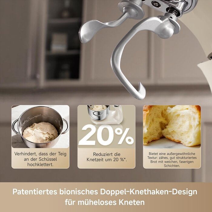 Küchenmaschine 800W, 6L Schüssel, Porzellanfarben - 35% Rabatt