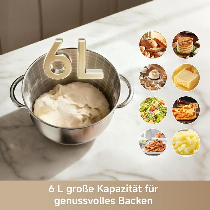 Küchenmaschine 800W, 6L Schüssel, Porzellanfarben - 35% Rabatt