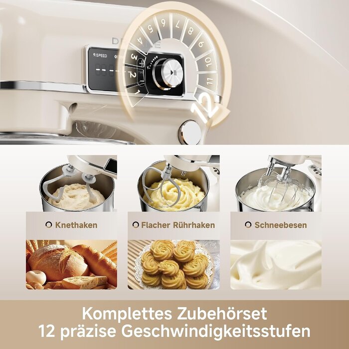 Küchenmaschine 800W, 6L Schüssel, Porzellanfarben - 35% Rabatt