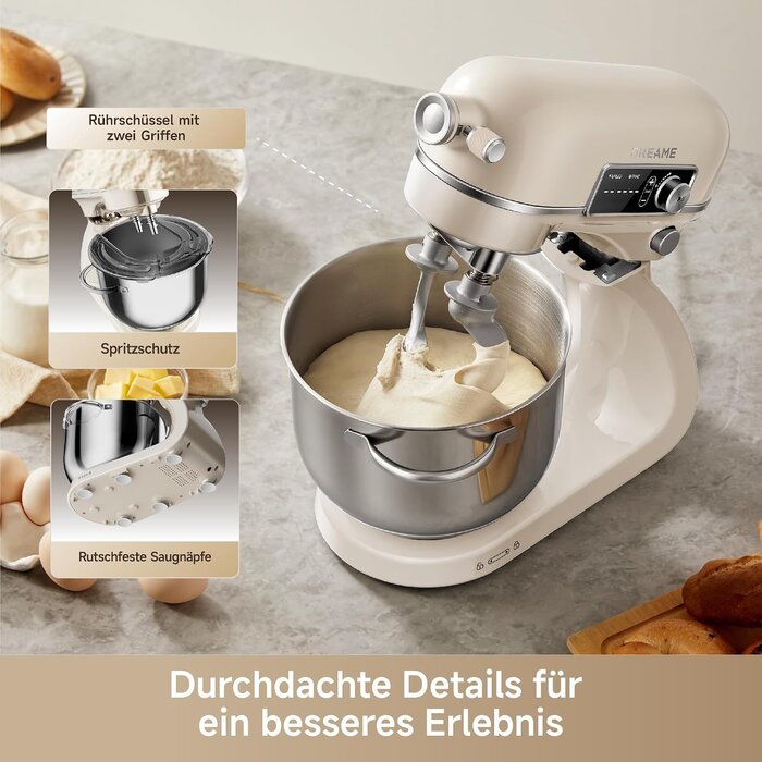 Küchenmaschine 800W, 6L Schüssel, Porzellanfarben - 35% Rabatt