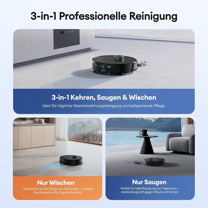 Saugroboter 3-in-1: 8000 Pa, LiDAR-Navigation - Schwarz - 35% Rabatt