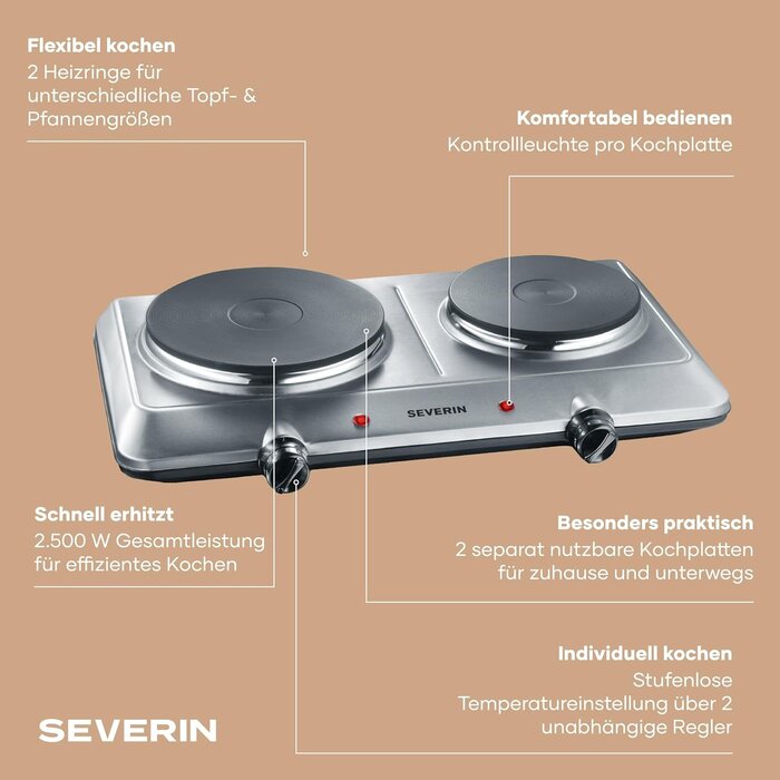 Doppelkochplatte 2500W Edelstahl - 33% Rabatt
