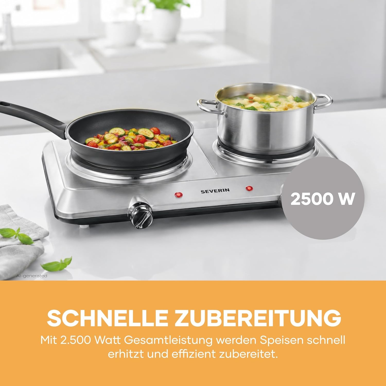 Doppelkochplatte 2500W Edelstahl - 33% Rabatt