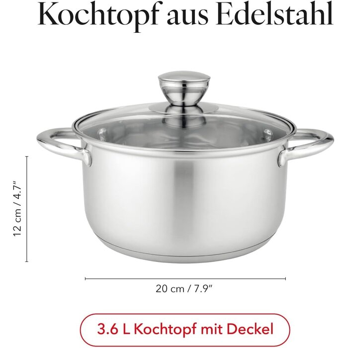 Edelstahl-Kochtopf 20 cm, 3,6L - Induktion - 29% Rabatt
