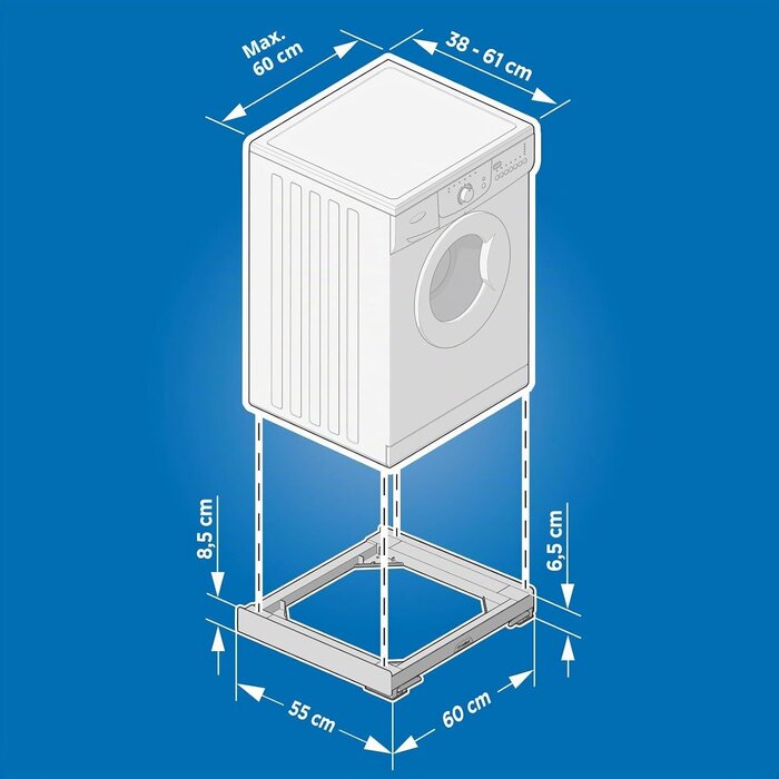 Waschmaschinen-Basis mit Rollen 60x70 cm - 33% Rabatt