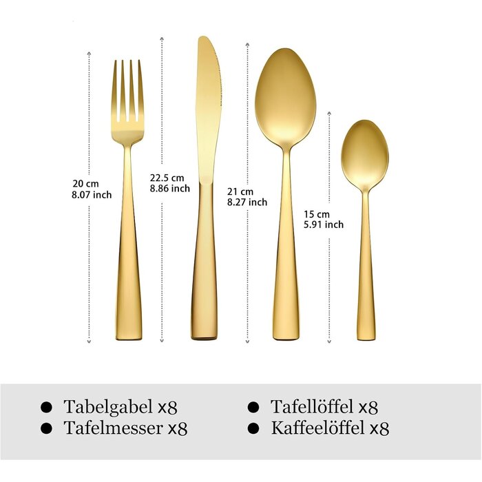32-teiliges Besteckset Gold aus Edelstahl - 31% Rabatt