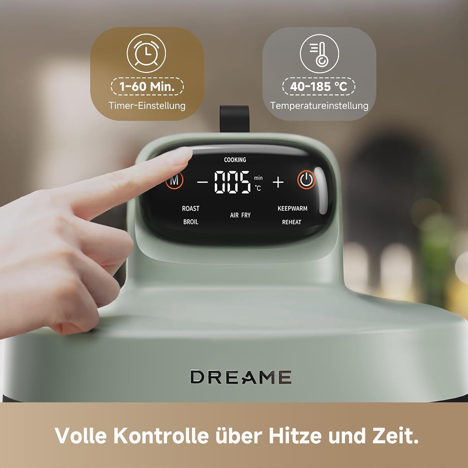 5-in-1 Heißluftfritteuse, 4,5L & 2,5L Doppelkammer, Grün - 29% Rabatt