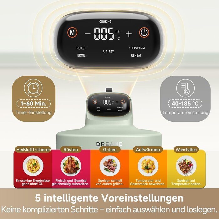 5-in-1 Heißluftfritteuse, 4,5L & 2,5L Doppelkammer, Grün - 29% Rabatt