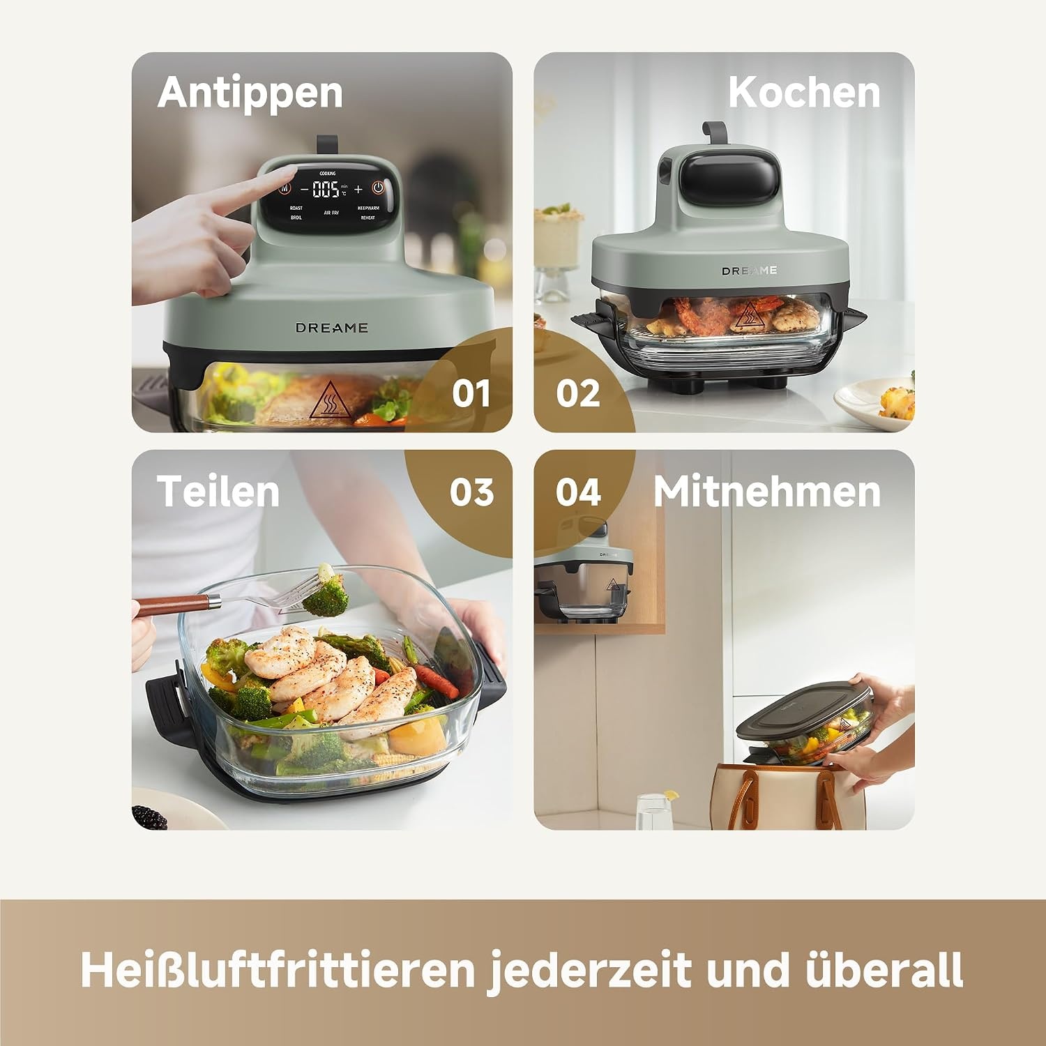 5-in-1 Heißluftfritteuse, 4,5L & 2,5L Doppelkammer, Grün - 29% Rabatt