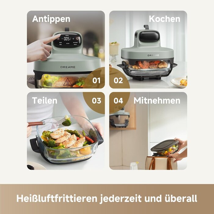 5-in-1 Heißluftfritteuse, 4,5L & 2,5L Doppelkammer, Grün - 29% Rabatt