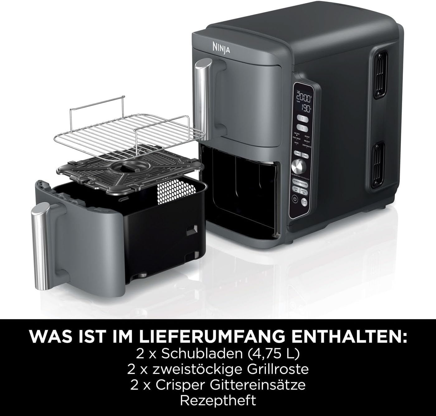 9,5L Double Stack Heißluftfritteuse - Grau - 35% Rabatt - Outlet